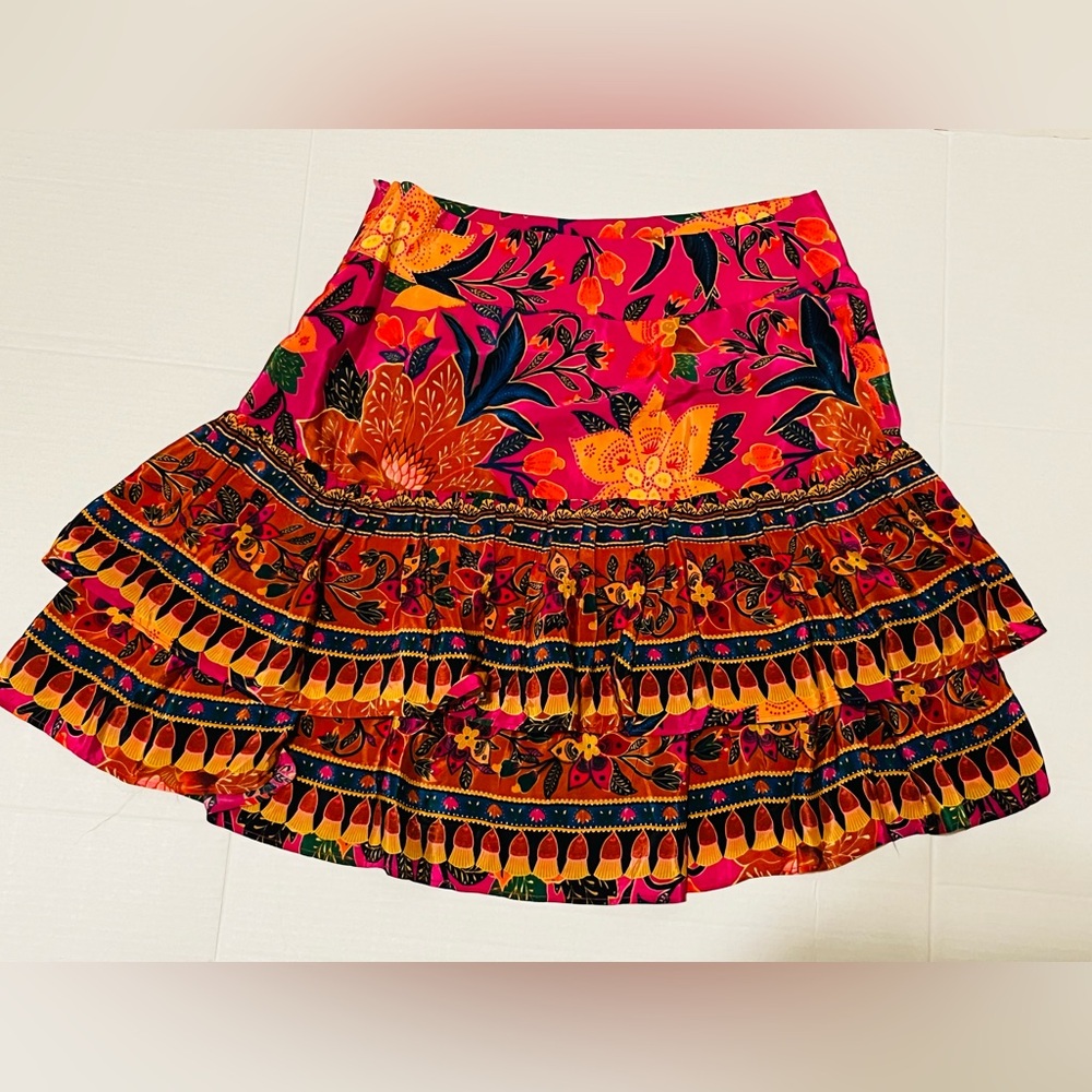 FARM Rio Pink and Orange Floral Mini Flare & Flirty Skater Skirt